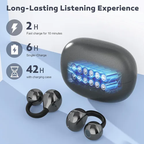 Vista 5 de Auriculares de oreja abierta, auriculares de conducción de aire, auriculares inalámbricos Bluetooth 5.4, auriculares con clip con micrófono de 42