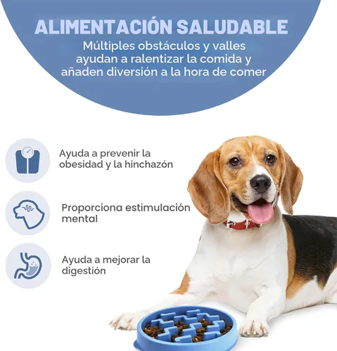 Vista 2 de Outward Hound Fun Feeder Slo Bowl Cuenco para perro de alimentación lenta, mediano/pequeño, color azul