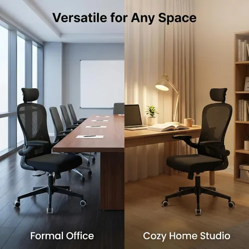 Vista 5 de Silla de oficina cómoda con respaldo alto y malla transpirable 350LBS Capacity Ergonomic Office Chair with Adjustable Lumbar Support & Flip-Up