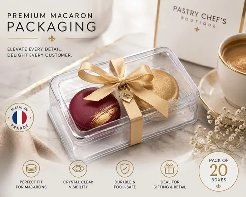 Vista 2 de Pastry Chef's Boutique - Cajas de regalo pequeñas de plástico transparente para macarons franceses - Capacidad para 2 macarons - Tamaño de cavidad
