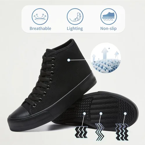 Vista 2 de Zapatillas altas para mujer, zapatos de lona blanca, tops altos, zapatos casuales con cordones