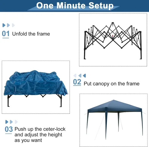Vista 2 de Toldo desplegable de 10 x 10 pulgadas para 2-4 personas con bolsa de almacenamiento, color azul (116 x 116 x 103 pulgadas) (largo x ancho x alto)