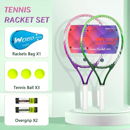 Vista 5 de Raqueta de tenis para niños de 19 pulgadas, 23 pulgadas, 25 pulgadas, raqueta de tenis para jóvenes/jóvenes, con bolsa de transporte, overgrips