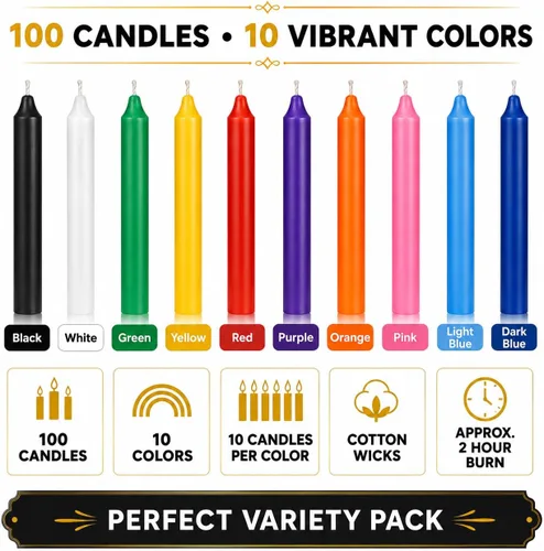 Vista 5 de Dinil Velas de hechizo surtidas, paquete de 100 velas sin perfume de 4 10 colores surtidos
