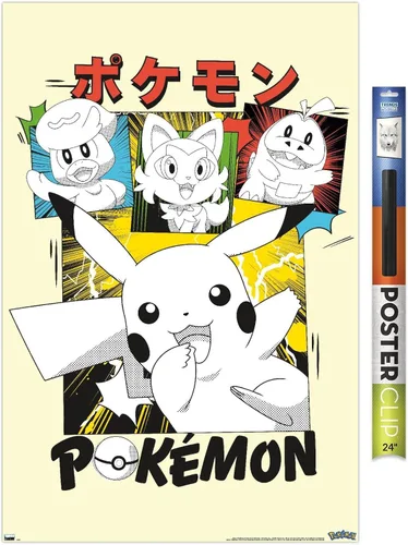 Vista 17 de Trends International Pokémon - Póster de pared de anime Sonrisas, 22.4 pulgadas de largo x 14.7 pulgadas, versión enmarcada de madera de granero