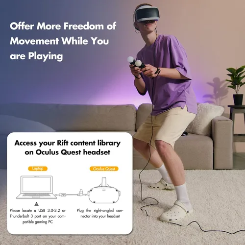 Vista 3 de Opcables Quest 2 Link Cable Fiber Optic Cable,USB 3.2 Gen1 USB C to C 5Gbps High Speed Data Transfer and Fast Charging,Quest 2 pc Link Cable for