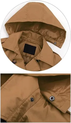 Vista 4 de Gabardina de doble botonadura para mujer, abrigo largo con cinturón de longitud media, chaqueta de vestir larga con capucha desmontable