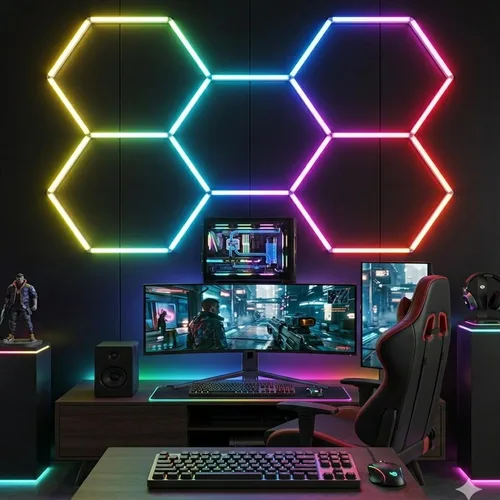 Vista 9 de 25Pack RGB Hexagon Lights,Music Sync 5Hex LED Hexagon Lights,RGB 358 Kinds of Changes Dimmable Speed-Adjustable DIY Color-Changing Lights Smart App