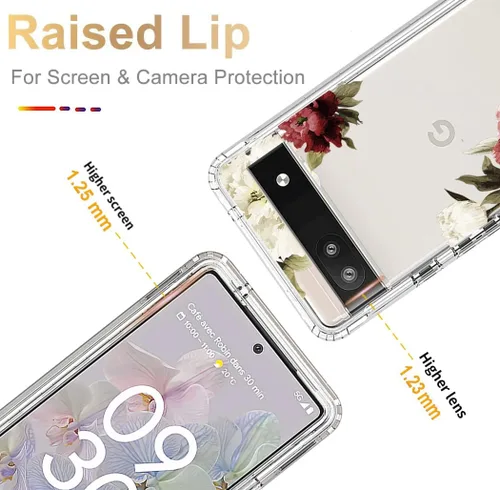 Vista 2 de Funda para Pixel 6A, para Google6A GX7AS con protector de pantalla de vidrio templado, cubierta protectora de cuerpo completo con bonito patrón Flor