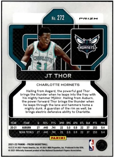 Vista 2 de JT Thor RC 2021-22 Panini Prizm Silver Wave #272 ROOKIE NM+-MT+ NBA Baloncesto Hornets