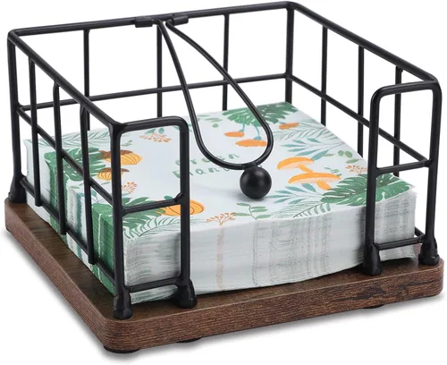 Vista 8 de Servilletero para mesa, dispensador de servilletas de metal con almacenamiento de salero y pimienta, soporte para utensilios 3 en 1, estante