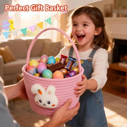 Vista 5 de Cesta de Pascua, cestas de Pascua para niños, cesta de Pascua personalizada para niños y niñas, juego de 2 huevos de conejo vacíos, niños, niñas