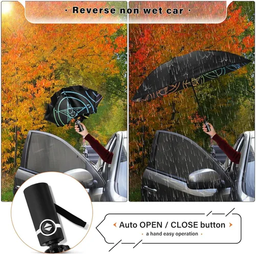 Vista 6 de UV Blocking Automatic Open Umbrella Baphomet-satanic-goat-gay-rainbow Portable Travel Folding Umbrellas with Cover Bag