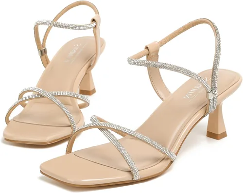 Vista 23 de Susanny - Zapatos de tacón bajo con strass para mujer, con punta puntiaguda, de tacón kitten, con cierre, ajustables, con correa, para vestido