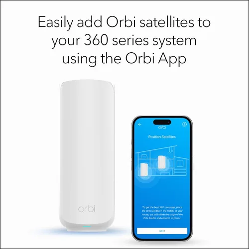 Vista 6 de NETGEAR Orbi Serie 360 (RBE360) Satélite de red de malla WiFi 7 de doble banda – Funciona con funciones de seguridad Orbi RBE362, RBE363, 5 Gbps