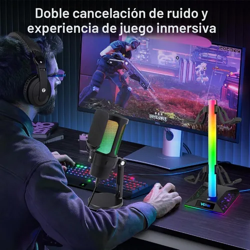 Vista 9 de VCOM Micrófono USB Gaming, Micrófono Dinámico de Condensador para Podcasting, Streaming, con Silenciado Rápido, Soporte de Escritorio, Filtro Pop