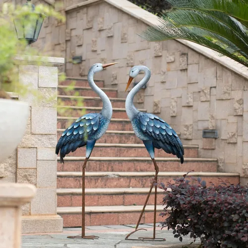 Vista 9 de Kircust Estatuas de Garza Azul para Exteriores Esculturas de Garza de Jardín de Metal, Arte de Patio de Pájaros Grande 47-48 Pulgadas, Juego de 2