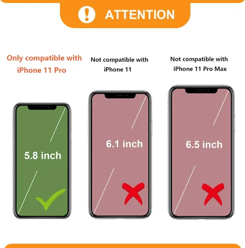 Vista 2 de Bocasal Funda tipo cartera cruzada para iPhone 11 Pro con tarjetero, protector de ranura para tarjetas con cremallera, a prueba de golpes, con Negro