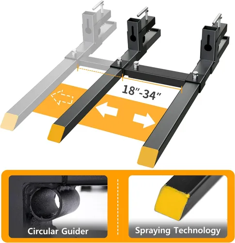 Vista 6 de YINTATECH Horquillas de tractor de alta resistencia con abrazadera de 43 pulgadas y 2000 libras con barra estabilizadora ajustable para accesorios