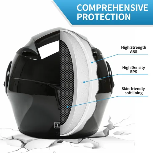 Vista 3 de Casco modular Bluetooth para motocicleta, aprobado por DOT, doble visera completa, abatible, Bluetooth, casco de motocicleta integrado para adultos