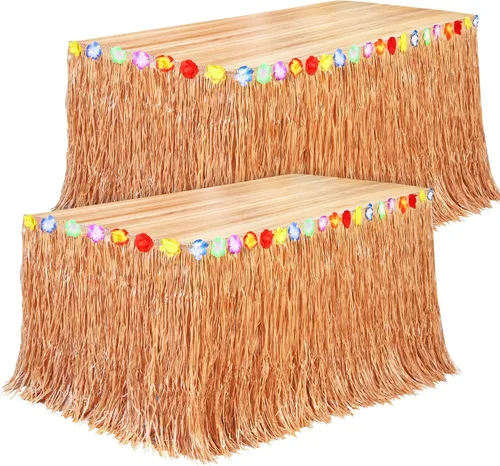 Vista 19 de Fovths Luau - Falda de mesa de hierba natural de 9 pies x 29.5 pulgadas, falda de mesa hawaiana para decoraciones de fiesta hawaiana tropical, Verde