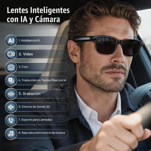 Vista 2 de Gafas inteligentes AI con cámara de 8 MP, traducción en tiempo real