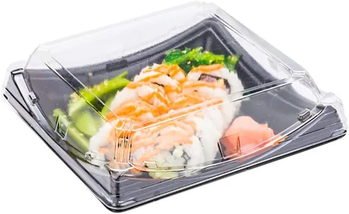 Vista 6 de Restaurantware Roku - Bandejas de sushi de 9.75 x 4.75 pulgadas, 100 recipientes desechables para sushi con tapas, recipientes largos