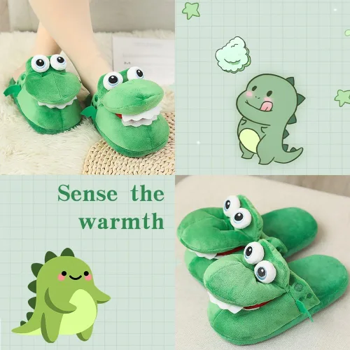 Vista 2 de kaguster Divertidas pantuflas de cocodrilo para mujer, con boca de cocodrilo, bonitas, suaves y cálidas para invierno, para mujeres, hombres y niños