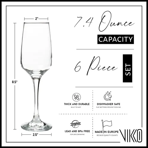 Vista 4 de Vikko Copas de champán, 7.4 onzas, copas de champán transparentes cristalinas, juego de 6 elegantes copas de vino espumoso