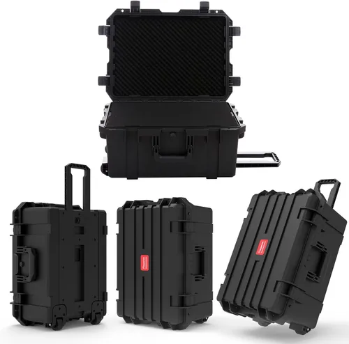 Vista 7 de Regetek Funda rígida impermeable, 27 x 20 x 13 pulgadas, funda rígida con ruedas, mango retráctil para cámara, dron, herramienta, electrónica, a