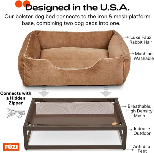 Vista 3 de FUZI Cama elevada para perro, camas elevadas de lujo para perros, funda extraíble y lavable a máquina, cama ortopédica para mascotas para interiores