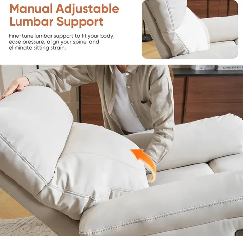 Vista 3 de Silla reclinable eléctrica con soporte lumbar ajustable, sillón reclinable giratorio con reposabrazos sobrerelleno, sillón reclinable para Beige
