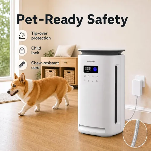 Vista 7 de Provirtec Purificador de aire para mascotas para el hogar con 2 prefiltros