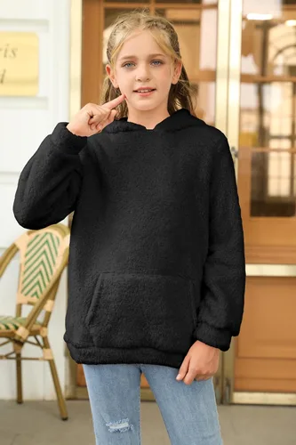 Vista 3 de Haloumoning Sudadera con capucha de forro polar mullido para niñas de 4 a 15 años