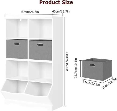 Vista 3 de BOTLOG Organizador de almacenamiento de juguetes blanco, estantería y estantería para niños con 2 contenedores y cubículos, armario