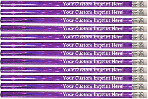 Vista 6 de Express Pencils™ Lápices personalizados – Redondo – Tema láser – Impreso personalizado con tu mensaje, texto o logotipo, paquete de 12 – plateado