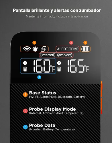 Vista 2 de GoveeLife Termómetro inalámbrico Bluetooth para carne con 2 sondas, base digital independiente, WiFi de alcance ilimitado, precisión de ±1.8℉, IP68