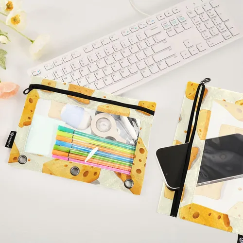 Vista 4 de Estuche para lápices de queso para carpeta de 3 anillas, estuche para lápices, bolsa de cosméticos con ventana transparente con cremallera