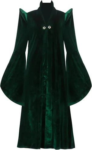 Vista 5 de CUSFULL Bata de bruja para mujer, capa de terciopelo verde, capa de maga, disfraz de hechicera, trajes de fiesta de Halloween