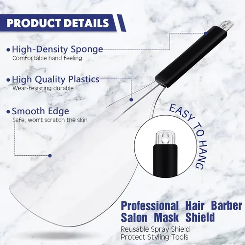 Vista 3 de Flutesan 4 máscaras protectoras de plástico reutilizables con mango de esponja para cortar el cabello, rociar, aplicación de maquillaje