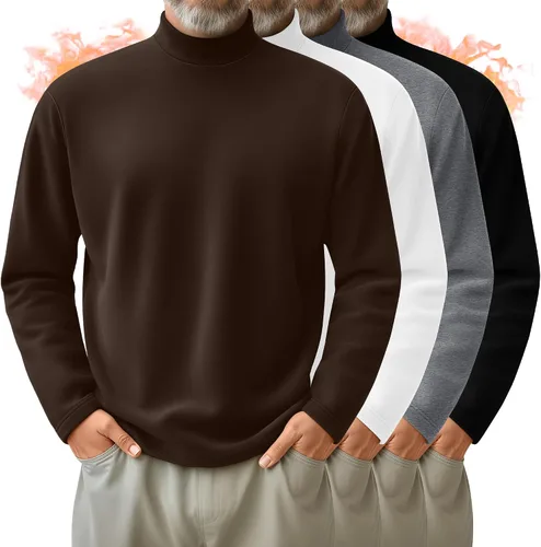 Vista 21 de Paquete de 4 Camisas de Cuello Alto Simulado para Hombre, Suéter Pullover Térmico de Manga Larga, Camiseta Interior Casual de Ajuste Holgado