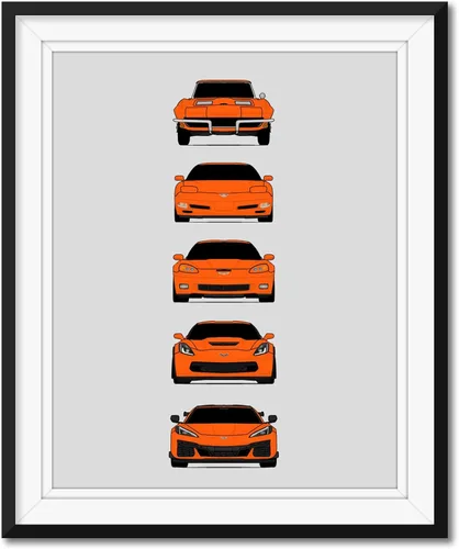 Vista 15 de Custom Car Posters Póster hecho a mano compatible con Chevy Corvette Z06 Generations e impresión de Chevrolet Corvette C2 C5 C6 C7 C8 Z15 Multi