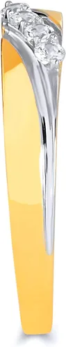 Vista 7 de Anillo de compromiso de oro amarillo de 14 quilates y alianza de boda para mujer.