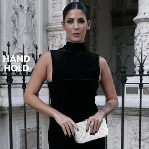 Vista 7 de UBORSE Bolsos de noche de perlas artificiales para mujer, elegante bolso formal con cadena para fiestas de boda