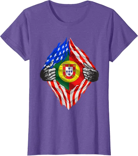 Vista 22 de Camiseta de bandera de Estados Unidos con diseño de raíces portuguesas, Negro, S