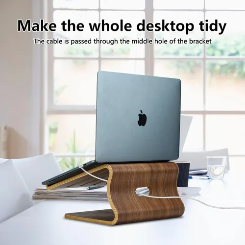 Vista 8 de SAMDI Soporte de madera para computadora de escritorio, soporte para laptop, soporte de computadora de refrigeración de madera, adecuado