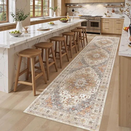 Vista 45 de befbee - Alfombra para sala de estar, lavable y resistente a manchas, con base antideslizante, ideal para dormitorio y cocina, decoración clásica