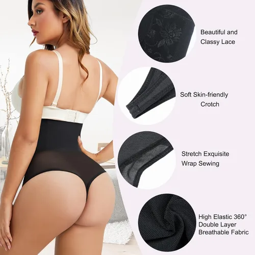 Vista 4 de YERKOAD Tangas moldeadoras para mujer, con control de abdomen, levantamiento de glúteos, moldeadoras de cintura alta, sin costuras, ropa