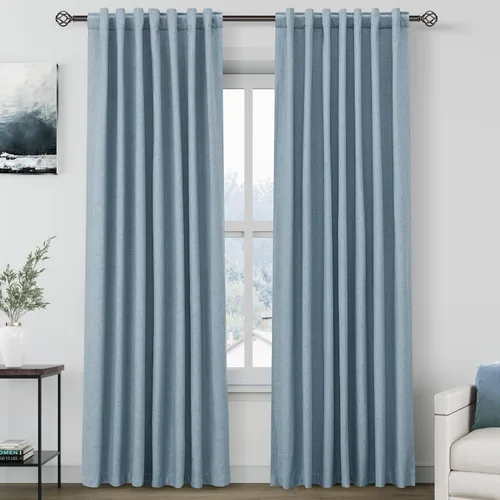 Vista 67 de Nanspring Cortinas de lino 100% opacas para dormitorio, 96 pulgadas de largo, con pestaña trasera, bolsillo para barra, aislamiento térmico, cortina