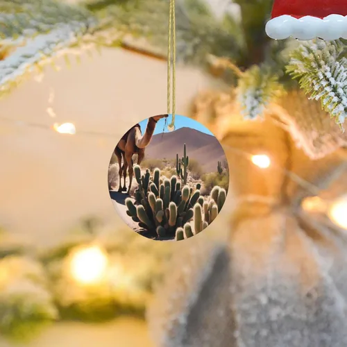 Vista 8 de A Small Camel Round Ceramic Pendant with Hole and Gold Rope for Christmas and New Year Hanging Decoration at Home